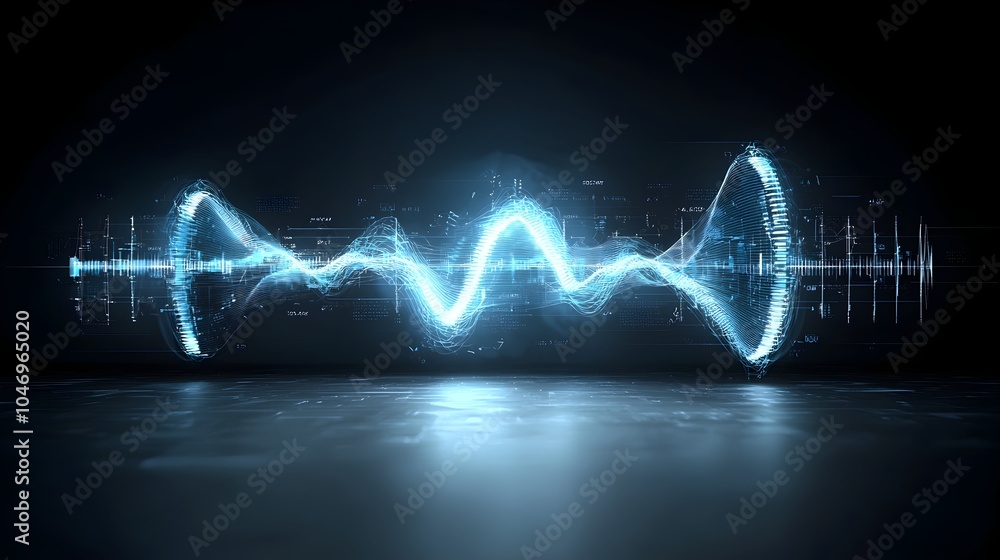 Poster Mesmerizing Dynamic Blue Waves with Glowing Particles on a Dark Background Transitioning to White Representing Futuristic Technology Concepts and Innovation