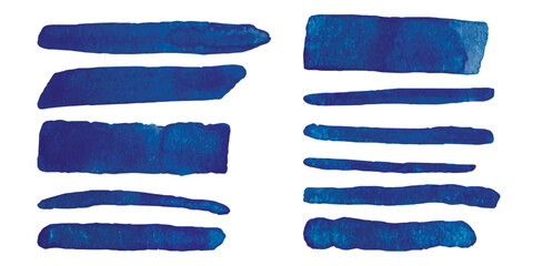 Blue watercolor brush strokes. Abstract grunge color paint textures. Banner art collection. Multicolored aquarelle stains border template