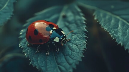 Obraz premium Detailed Close-up of a Ladybug on a Leaf
