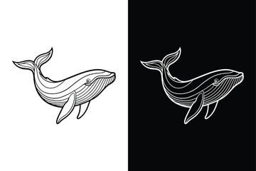 Blue whale logo icon silhouette vector icon design on white background.