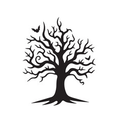 Spooky Halloween Tree silhouette design vector art