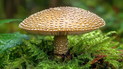 Fototapeta premium Elegant Mushroom with Dew Drops in Lush Green Forest