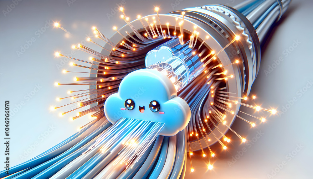 Poster 3d macro shot data transfer light beams close up fiber optic cables transmitting light pulses high s