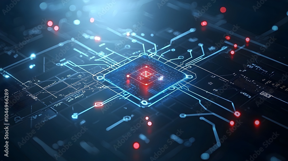 Poster Glowing particles flowing across a dark background illustrating the concept of digital connectivity and futuristic data flow