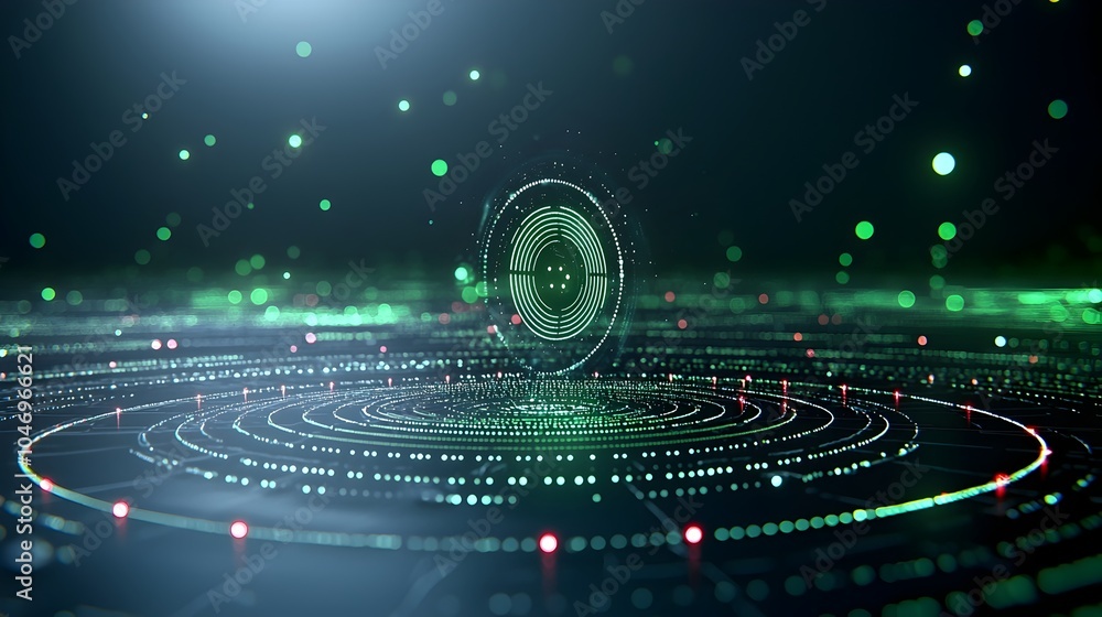 Poster Dynamic abstract glowing particles moving over a dark background representing seamless connectivity and the power of generative technology  This digital showcases a futuristic