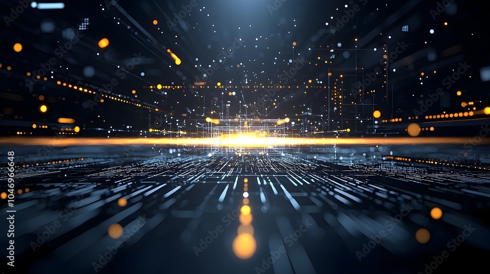 Aufkleber Flowing particles of digital connectivity and generative systems represented in an abstract futuristic and ethereal visualization