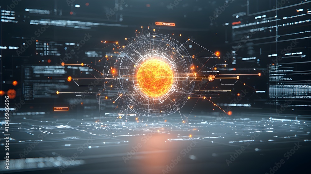 Poster Glowing abstract particles moving in fluid interconnected motion over a dark background representing the and dynamics of connectivity and generative systems