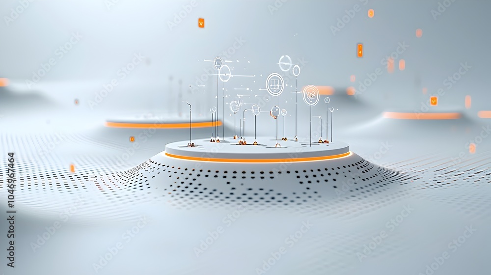 Poster Smooth flowing glowing particles moving dynamically across a clean futuristic white background