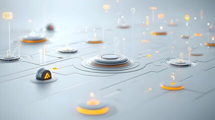 Glowing particles flowing in rhythmic patterns over an abstract white futuristic background representing the concept of digital connectivity through generative technology