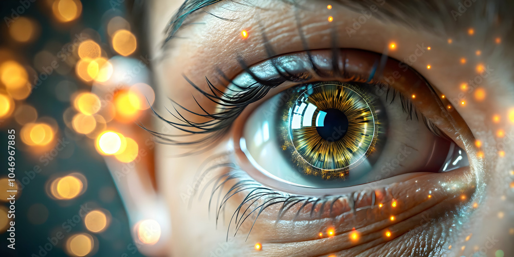 Poster cybernetic eye abstract digital art with data streams and bokeh lights for science fiction day � enh
