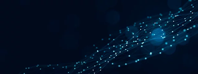 Fotobehang Abstract Business Digital cyberspace technology concept, digital waveform plexus computer tech art abstract illustration blue 3D banner background.  © Have a nice day 
