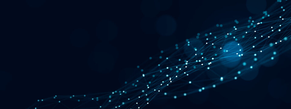 Business Digital cyberspace technology concept, digital waveform plexus computer tech art abstract illustration blue 3D banner background.