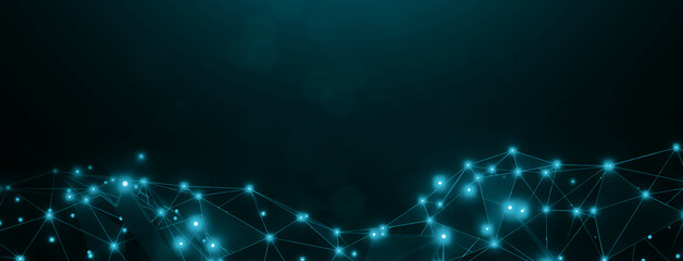 Digital technology futuristic abstract graphics art illustration, plexus polygon shape blue banner...
