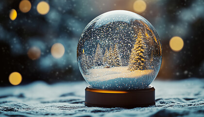 A whimsical snow globe featuring a winter scene