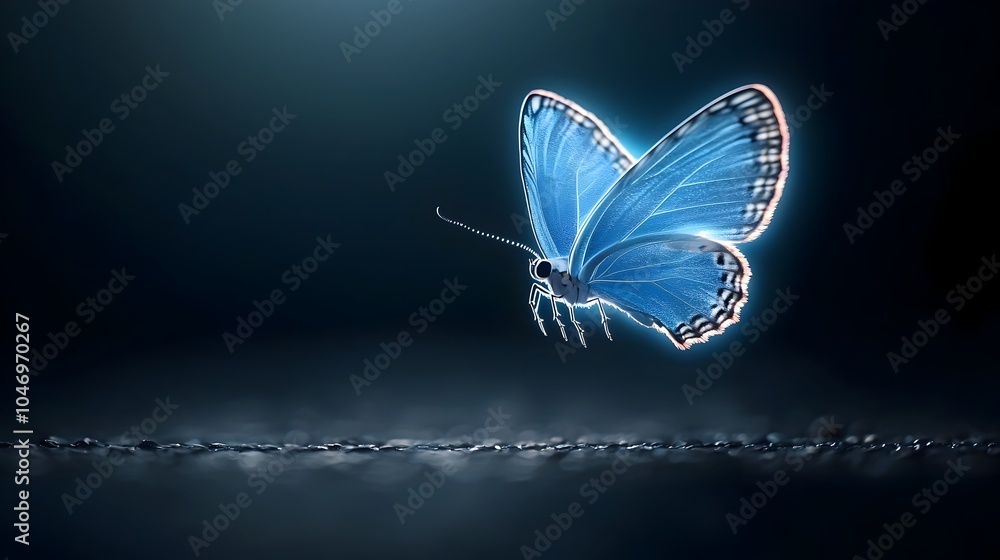 Fototapete captivating image of a fiery butterfly with vibrant glowing blue wings as it gracefully soars throug