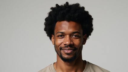 Obraz premium African American Man with Afro Hair stands alone against an empty backdrop