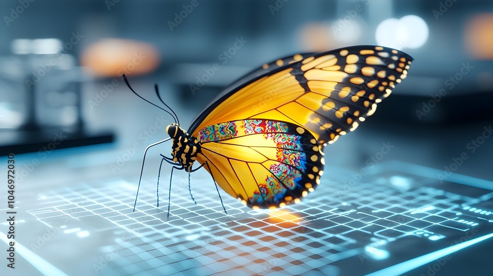 Leinwandbilder stunning close up of a large butterfly with vibrant thai inspired patterned wings illuminated by a m