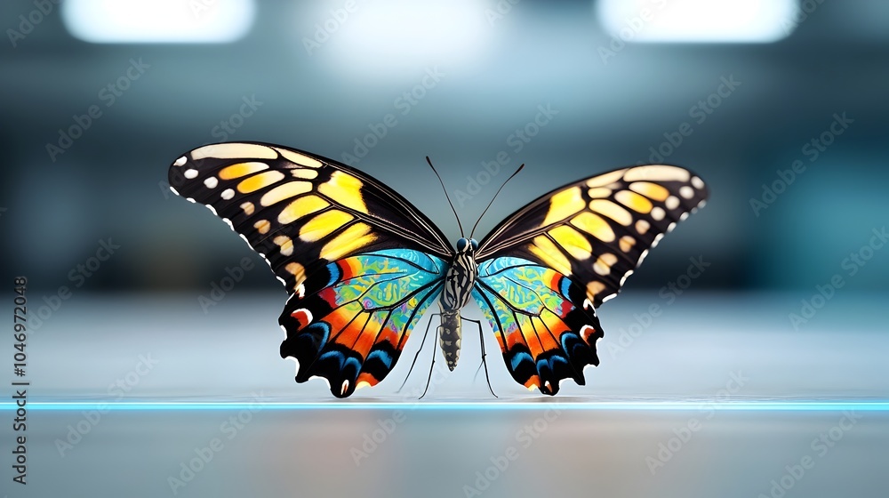 Fototapete breathtaking close up of a large butterfly with vibrant colorful thai inspired wing patterns illumin