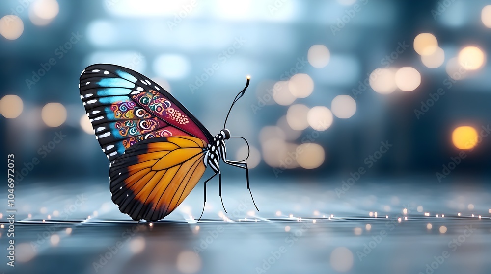 Poster stunning multicolored butterfly with intricate thai inspired patterns on its wings captured in a clo