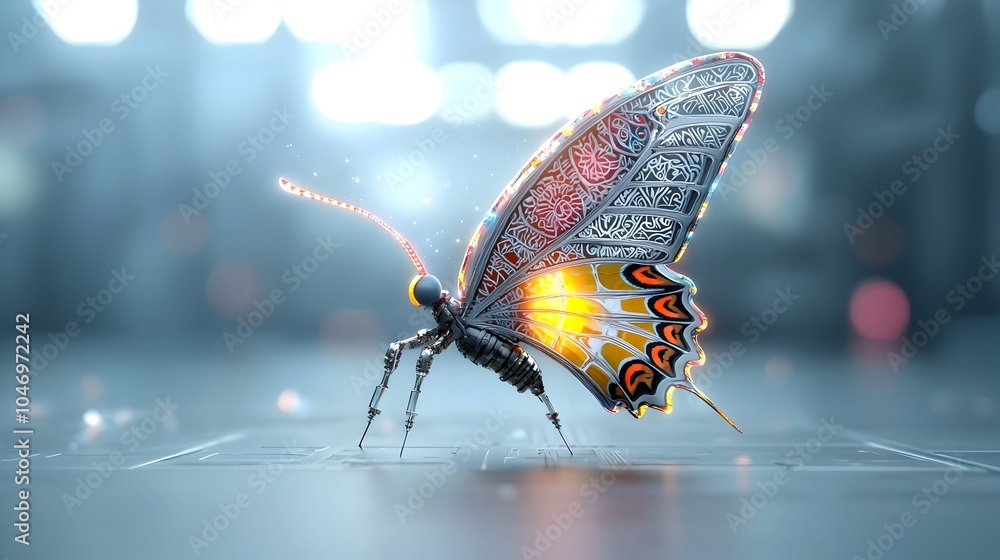 Leinwandbilder captivating sci fi inspired butterfly with vibrant multicolored wings adorned in delicate thai patte