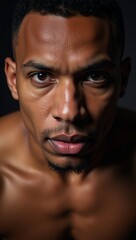 Close-up image African American boxer in portraiture style
