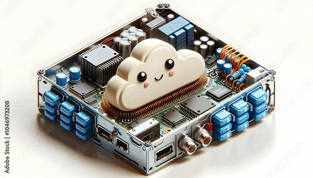 Poster 3d close up cloud data server components concept intricate microchips circuits modern technology pre