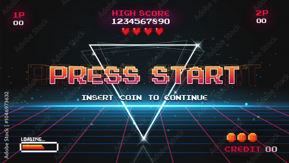 Fototapete set of arcade.pixel art .8 bit game.retro game. for game assets in vector illustrations.retro futuri