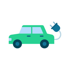 EV car icon. Electric car with plug. Eco friendly vehicle concept.