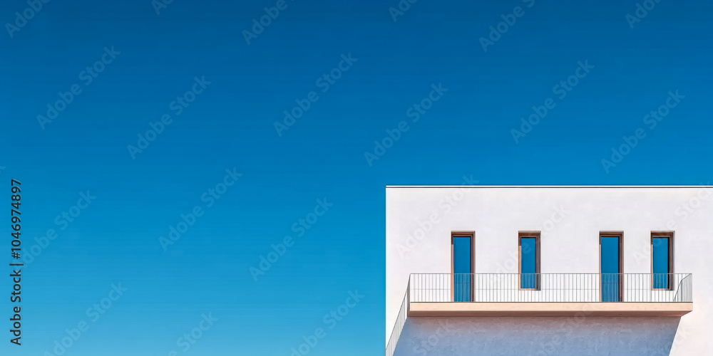 Wall mural modern architecture against a clear blue sky highlighting clean lines and simplicity