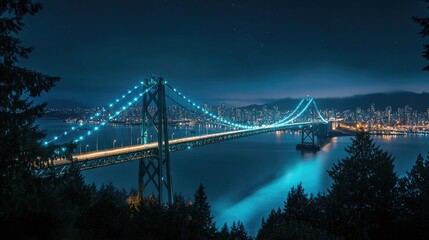Obraz premium Nighttime View of a Bridge with City Lights