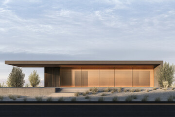Fototapeta premium Modern minimalist house design with sleek lines and natural surroundings in daylight