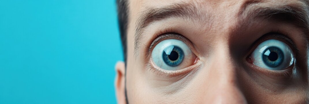 Bulging Eyes. Surprised Man with Intense Stare in Closeup View for Advertising