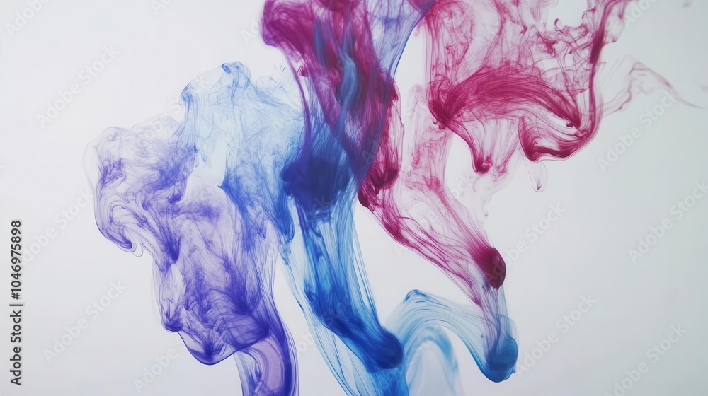 Poster colorful ink swirling and dancing on a pristine white background, creating an abstract and lively co