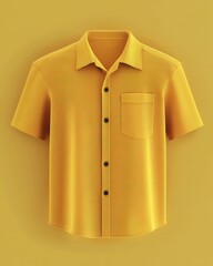 Camp Shirt Mockup. Three-Dimensional Rendering of Short Sleeve Apparel on Blank Background