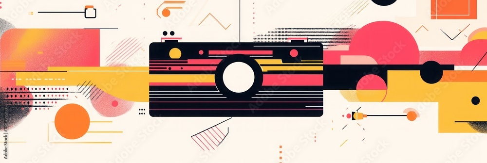 Aufkleber abstract camera design in bright colors with geometric patterns.