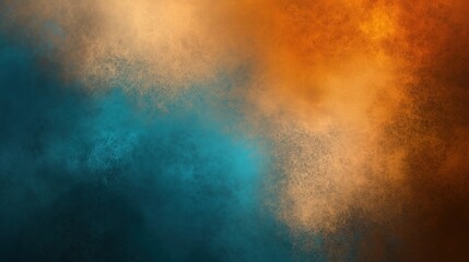 Obraz premium Abstract background with contrasting orange and teal hues blended seamlessly, featuring a subtle dust texture overlay. The design includes soft gradations and textured layers, creating depth and warmt