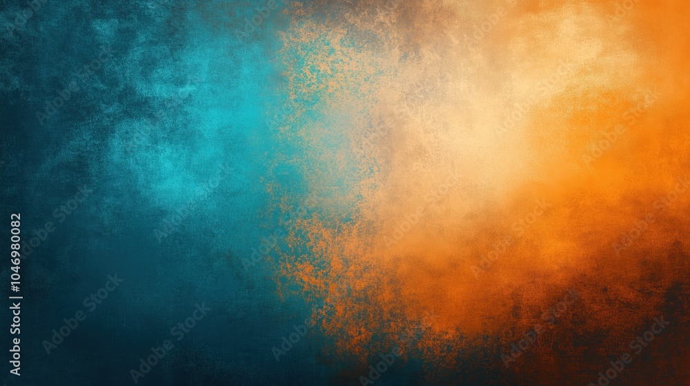 Aufkleber Abstract background with contrasting orange and teal hues blended seamlessly, featuring a subtle dust texture overlay. The design includes soft gradations and textured layers, creating depth and warmt