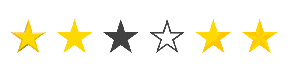 Star icon. Golden star shape vector set. Isolated stars sign.