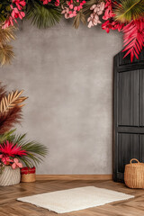 Cozy indoor space with decorative plants and a soft rug creating a warm atmosphere