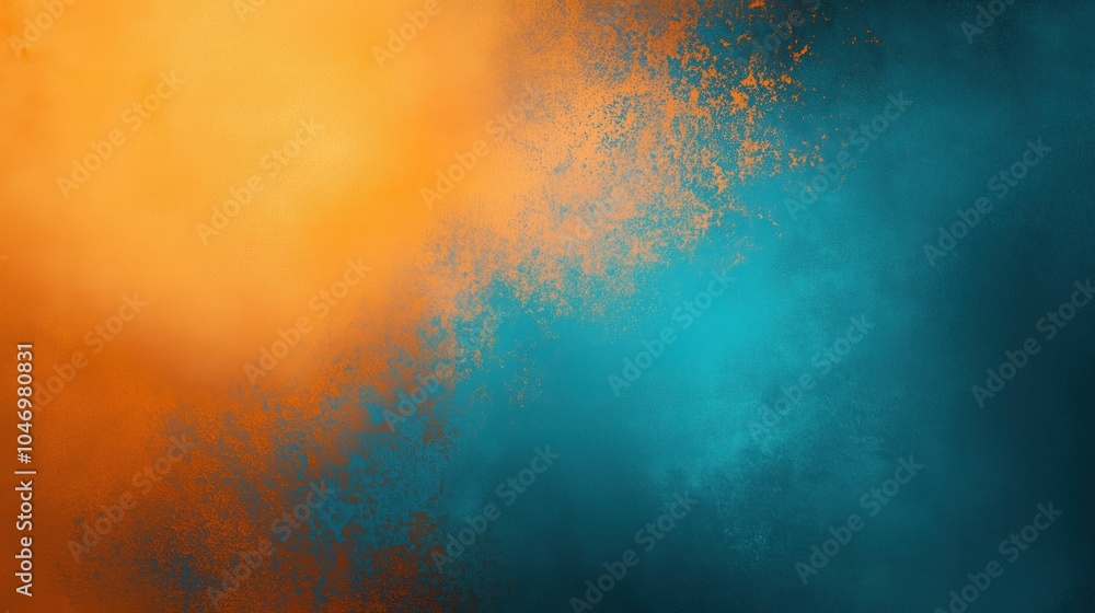 Aufkleber Abstract background with contrasting orange and teal hues blended seamlessly, featuring a subtle dust texture overlay. The design includes soft gradations and textured layers, creating depth and warmt