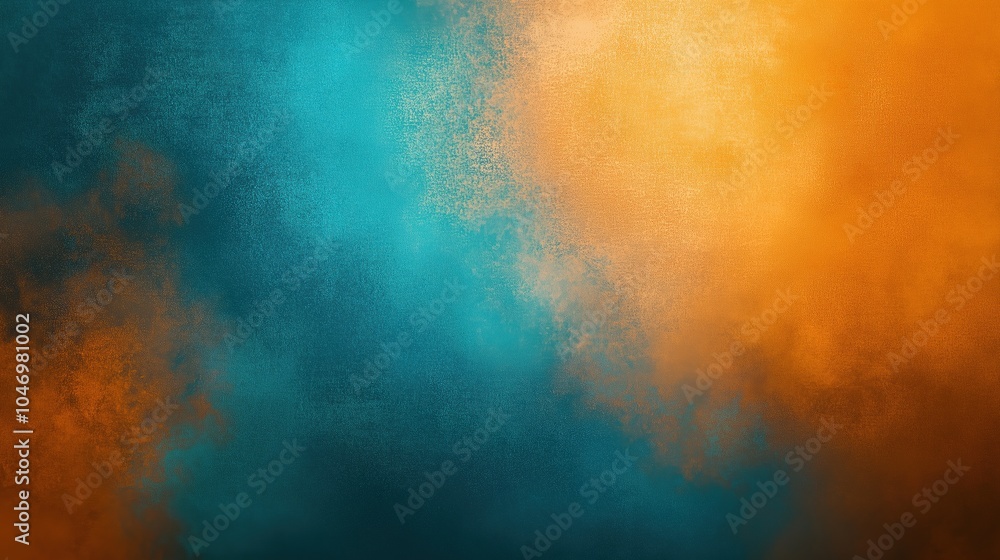 Aufkleber Abstract background with contrasting orange and teal hues blended seamlessly, featuring a subtle dust texture overlay. The design includes soft gradations and textured layers, creating depth and warmt