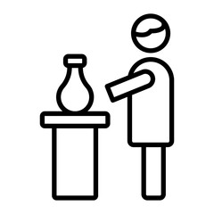 Man Sculptor Working Vector Line Icon Design