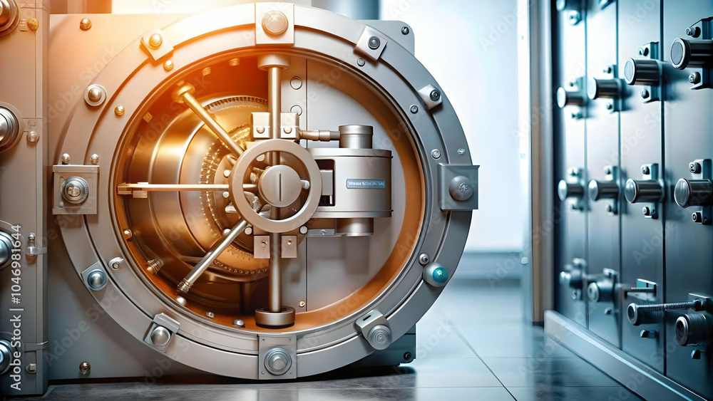 Poster plain background secure digital vault icon data storage protection against breaches ample copy space