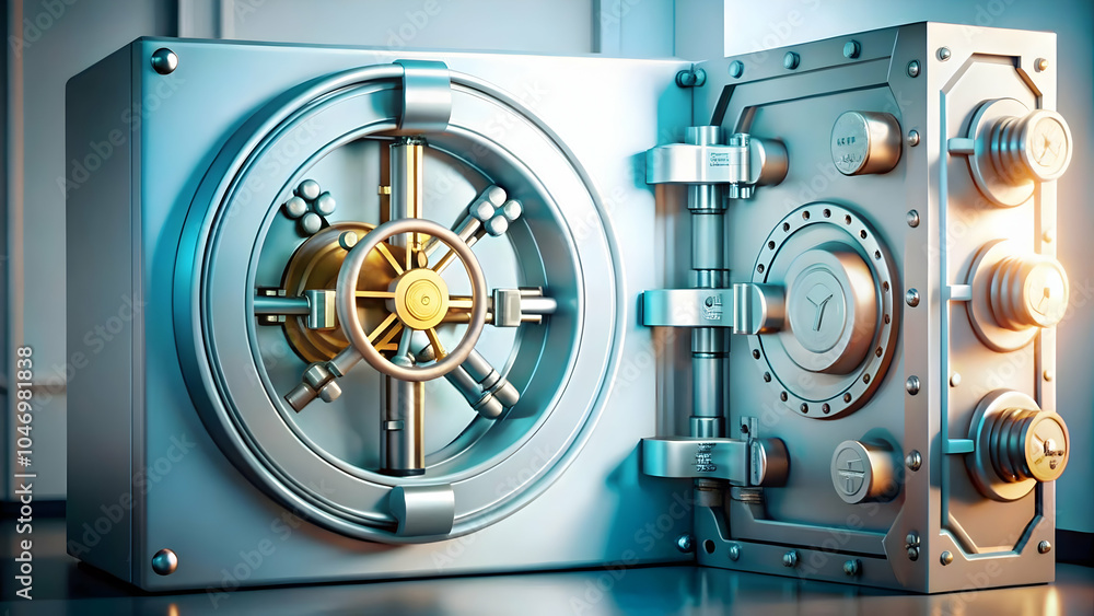 Aufkleber secure digital vault icon on plain background for data storage protection concept, ample copy space 