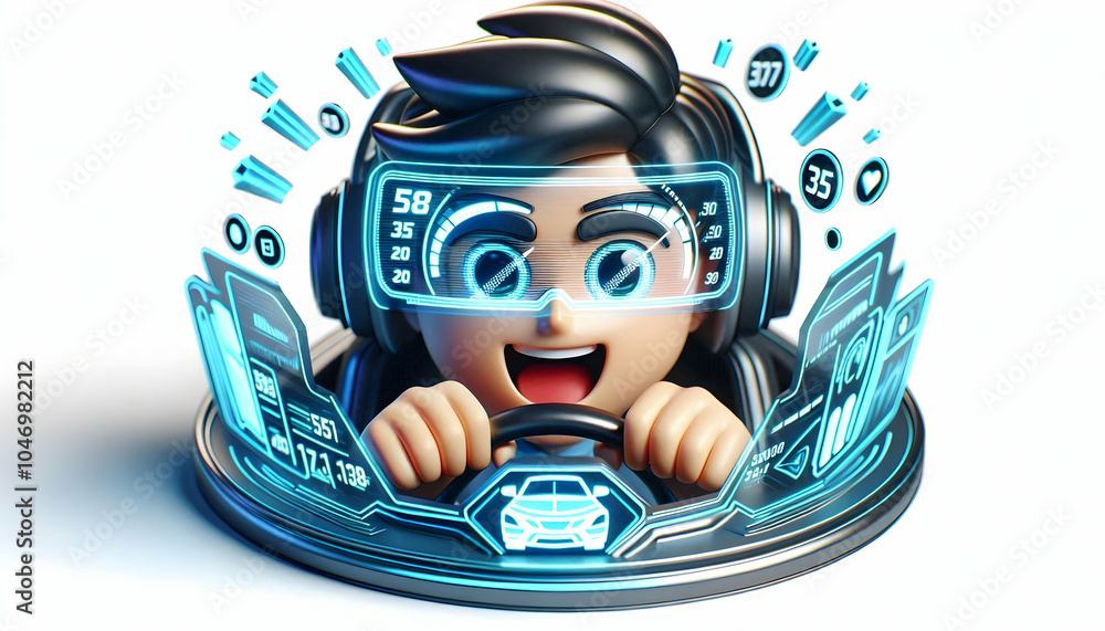 Poster 3d close up driver enthusiasm futuristic hud speed navigation macro image modern driving technology 