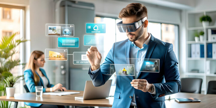 Augmented Reality Environment Shot Business Leader Collaborative Decision Making Modern Office Concept AR Technology Strategic Business Processes Copy Space for Branding