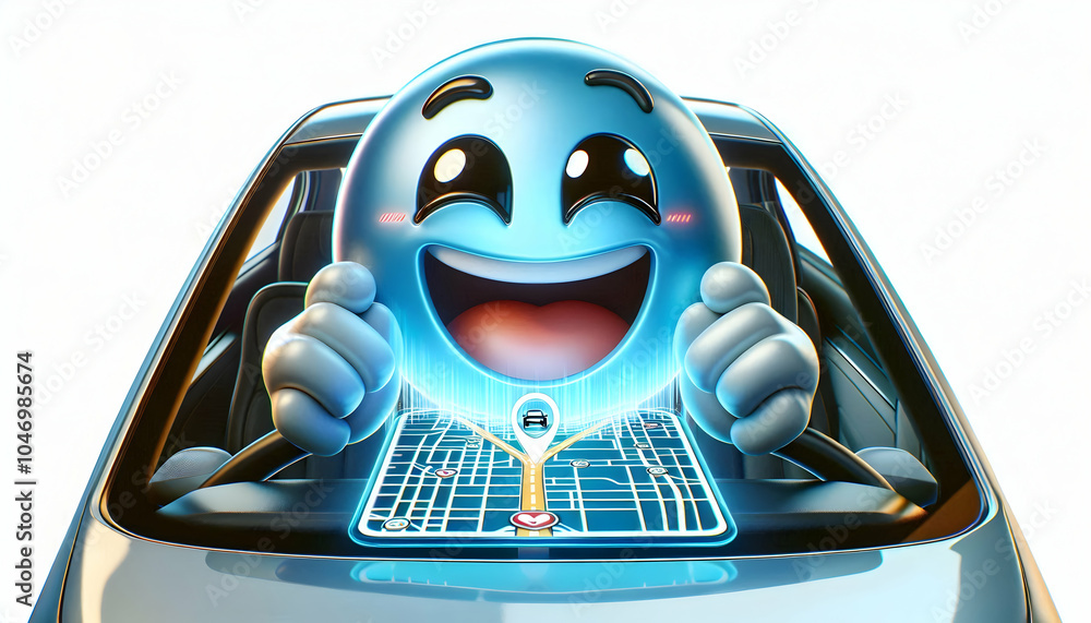 Poster 3d close-up excited smile holographic road map windshield macro image driver emotion advanced naviga