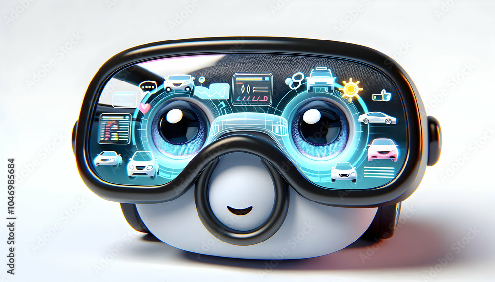 Poster 3d close up of eyes in augmented reality glasses while driving concept macro shot of driver's focuse