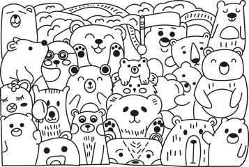 Bears doodle in various types, expressions, and style.