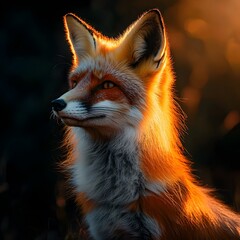 Obraz premium Captivating Portrait of a Vibrant Red Fox Illuminated by Sunset Glow